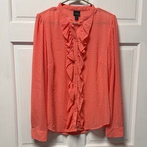 Worthington Vibrant Coral Ruffle Front Blouse